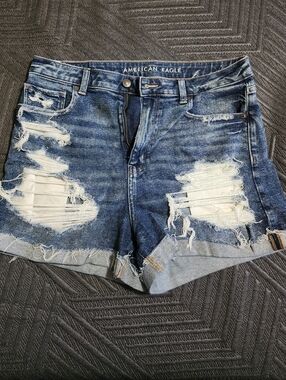 American Eagle Outfitters Distressed Dark Blue Denim Jean Shorts